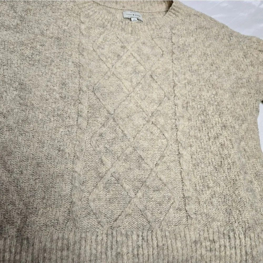 LUCKY BRAND cable knit crew neck‎ wool blend sweater L